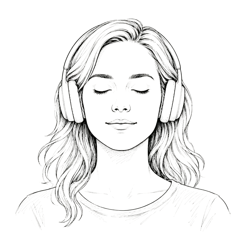 Illustration: eine Person mit Kopfhörern und geschlossenen Augen beim Meditieren