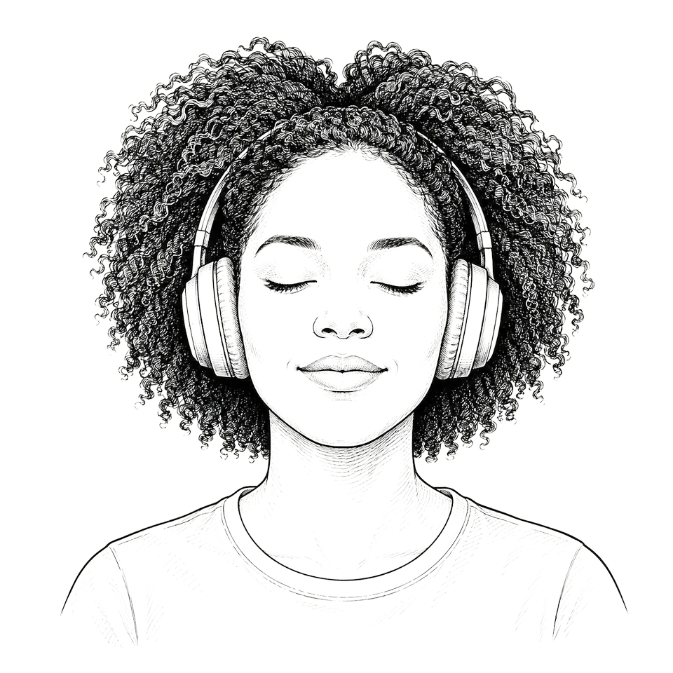 Illustration: eine Person mit Kopfhörern und geschlossenen Augen beim Meditieren